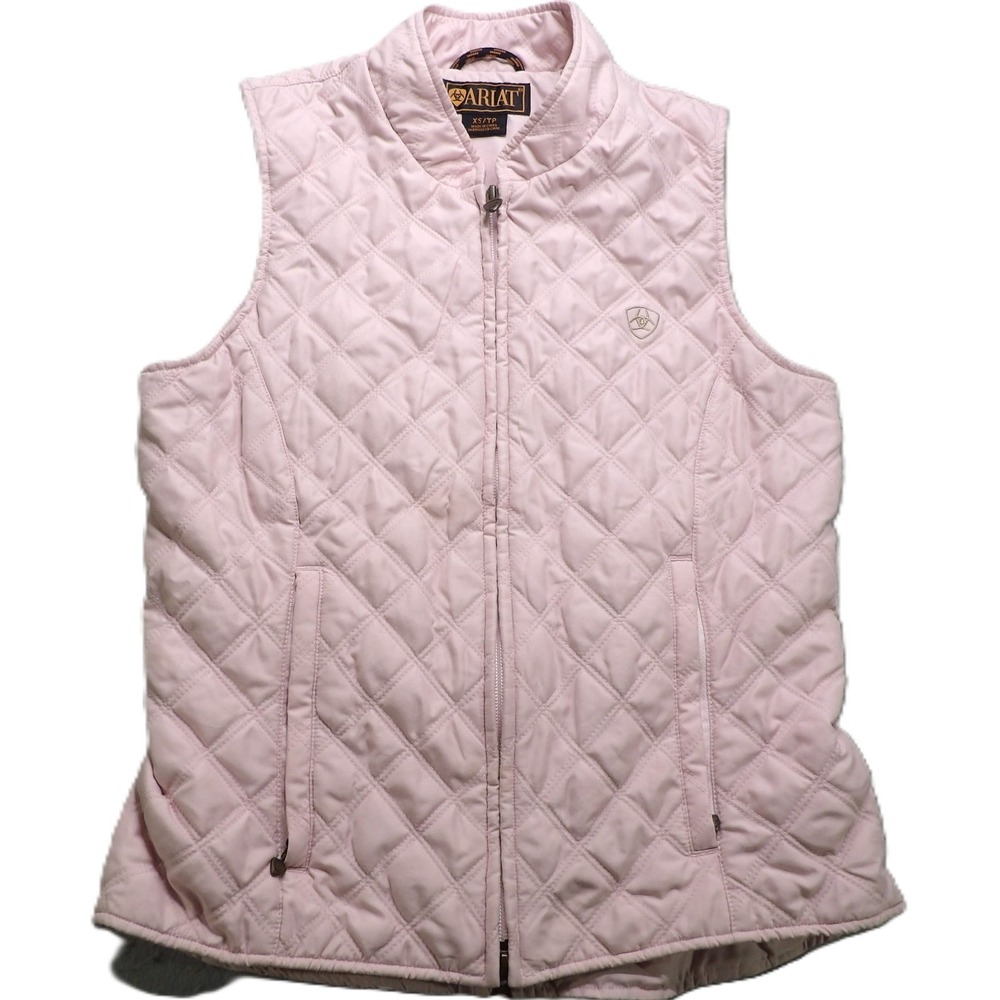 Ariat Quilted Puffer Vest Equestrian Floral Line Full Zip  Women XS Pink Western